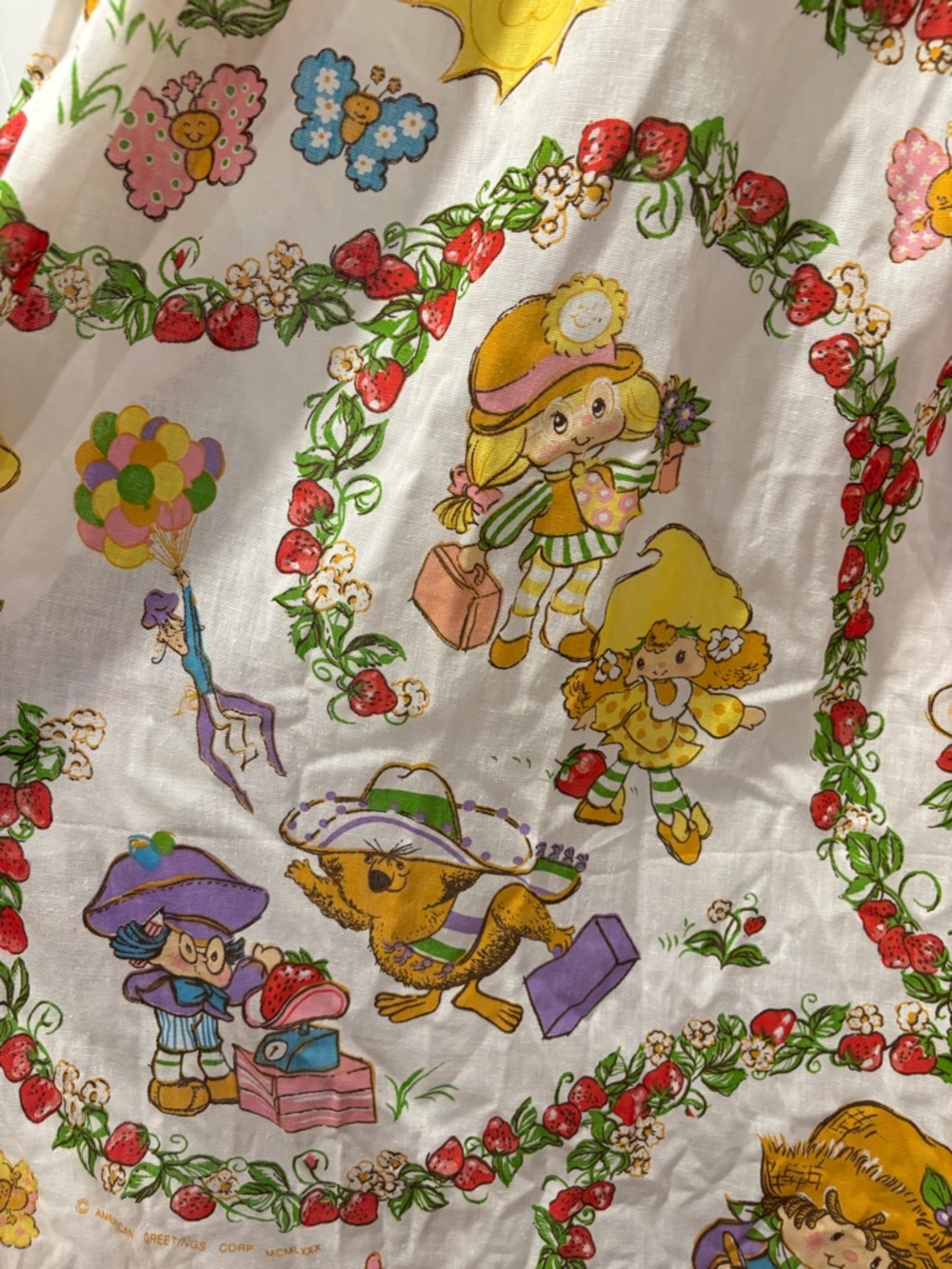 Vintage Strawberry Shortcake Print Ruffled Tie-Back Curtains - Picture 11 of 13